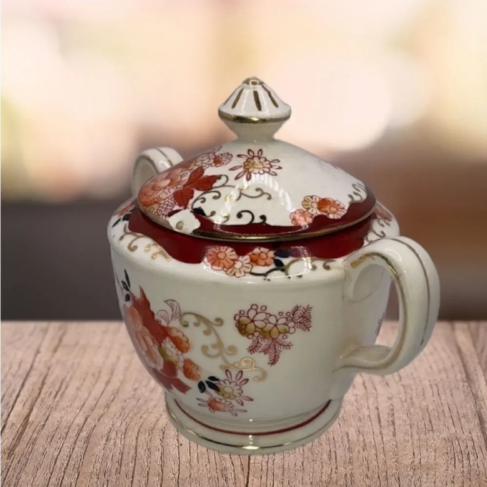 Vintage Japanese 1920’s Hand Floral Designed Porcelain Sugar Bowl
